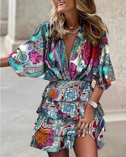 Dahlia™ | Mid Sleeved Summer Dress Blue Dresses