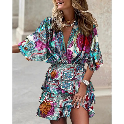 Dahlia™ | Mid Sleeved Summer Dress Blue Dresses