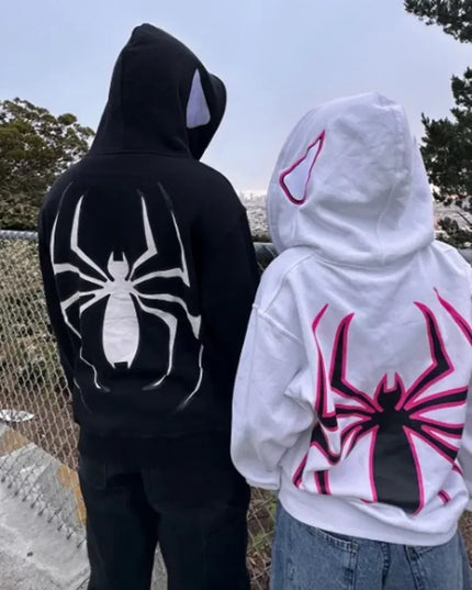 Men’s & Women’s Spider Print Hoodie – Unisex Gothic Streetwear Pullover Hoodies