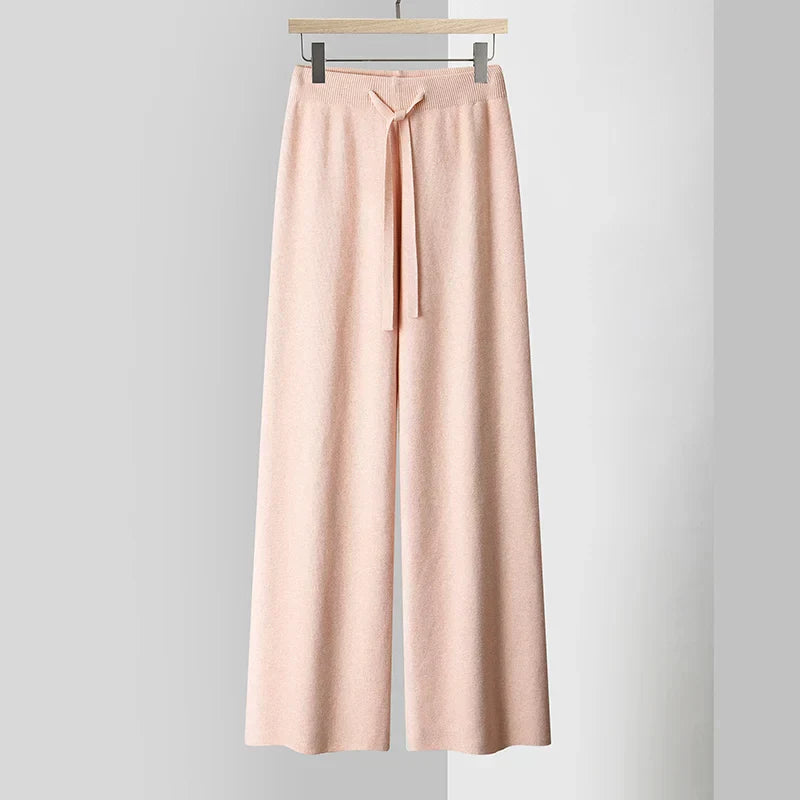 Capri Knit Trousers – Cashmere-Blend Wide-Leg Pants Pink Trousers