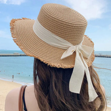 Korean Wide Brim Straw Hat for Women Summer Sun Protection C One Size Hats