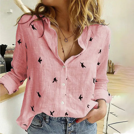 Lily | Women's Print Shirt Pink Bird