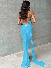 Hugcitar One‑Shoulder Ruched Maxi Dress Blue Dresses