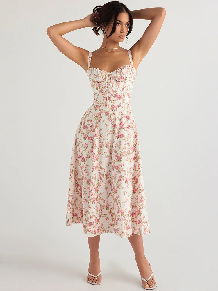 Lace-Up Floral Summer Dress Dresses
