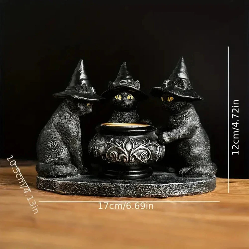 Witches Cat Cauldron Tea Light Holder Halloween Decorations