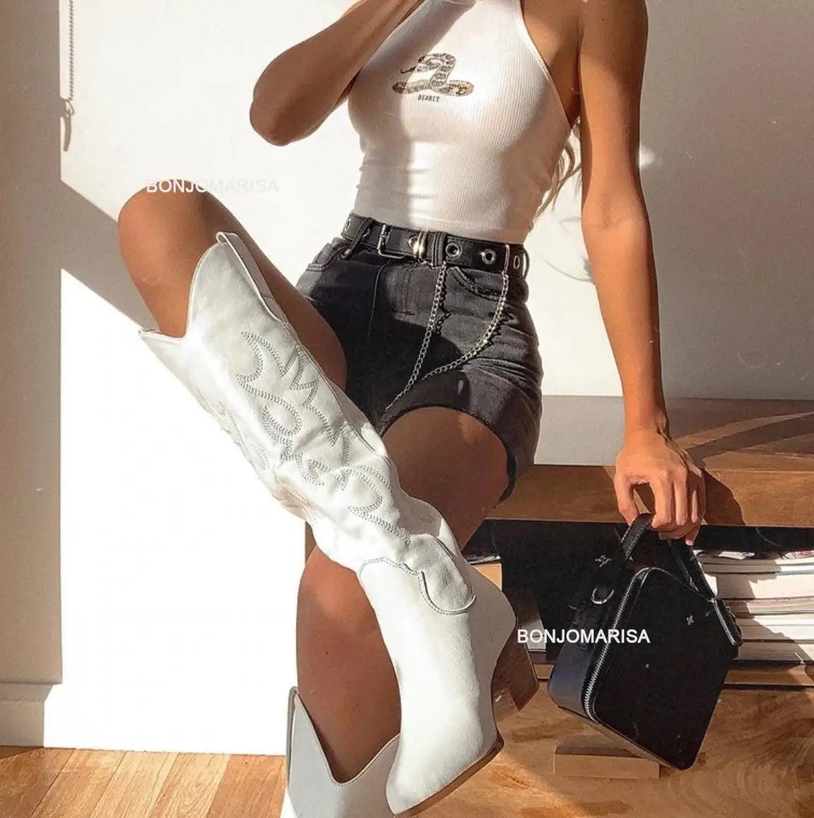 Chunky Heel Cowboy Cowgirl Boots Boots