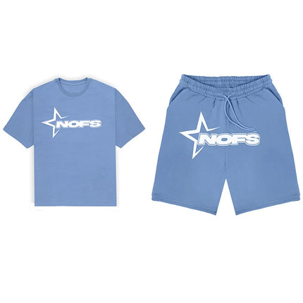Men’s Summer Breathable Two-Piece Sports Set – T-Shirt & Shorts for Running & Gym Blue Set Two-Piece Sports Set