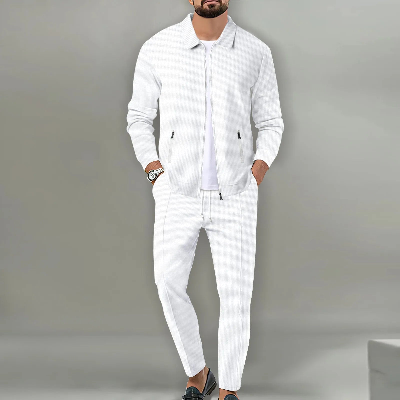 Stephen™ | Soft Waffle Casual Outerwear Set White