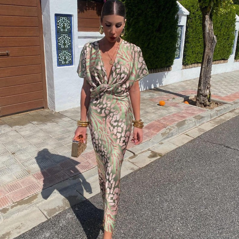 Elegant Twisted V‑Neck Summer Maxi Dress Dresses