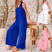 Women's Sleeveless V-Neck Wide‑Leg Jumpsuit Dresses