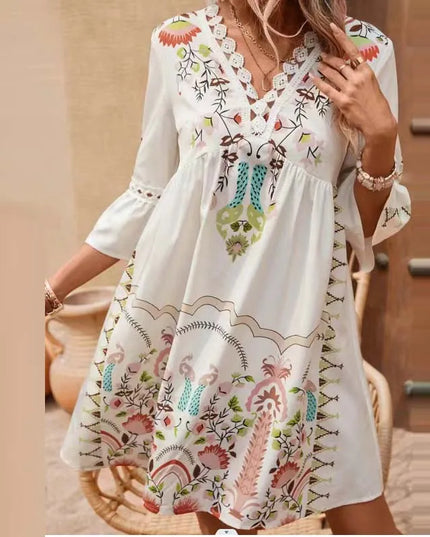 Allisa - Artistic Boho Print Dress Rose Pink Print