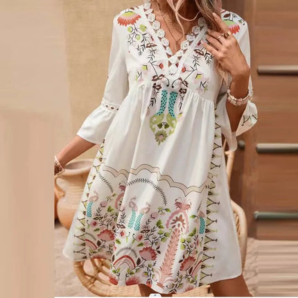 Allisa - Artistic Boho Print Dress Rose Pink Print