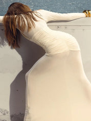 Articat Elegant Mesh Patchwork Long Sleeve Bodycon Dress Dresses