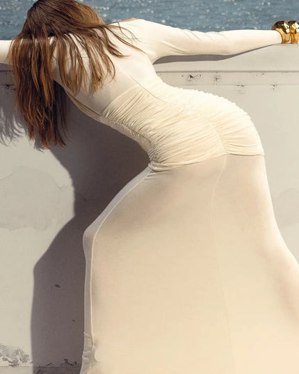 Articat Elegant Mesh Patchwork Long Sleeve Bodycon Dress Dresses