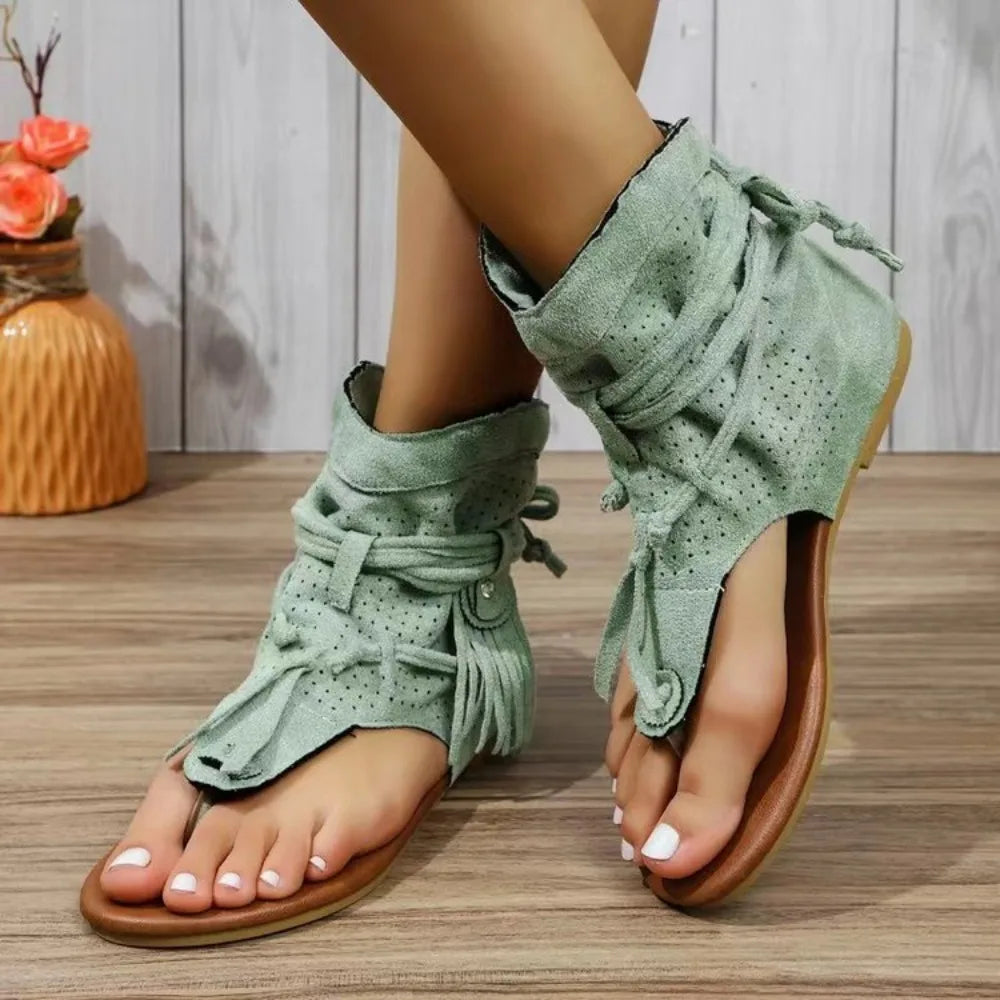 Florence™ - Vintage Fringe Accent Sandals Green Sandals Clearance