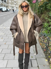 Fashion Lambswool Leather Jacket Brown Winter Jacket