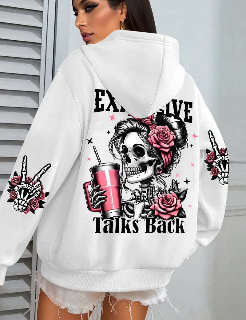 Women’s “Expensive Talks Back” Hoodie White Hoodie