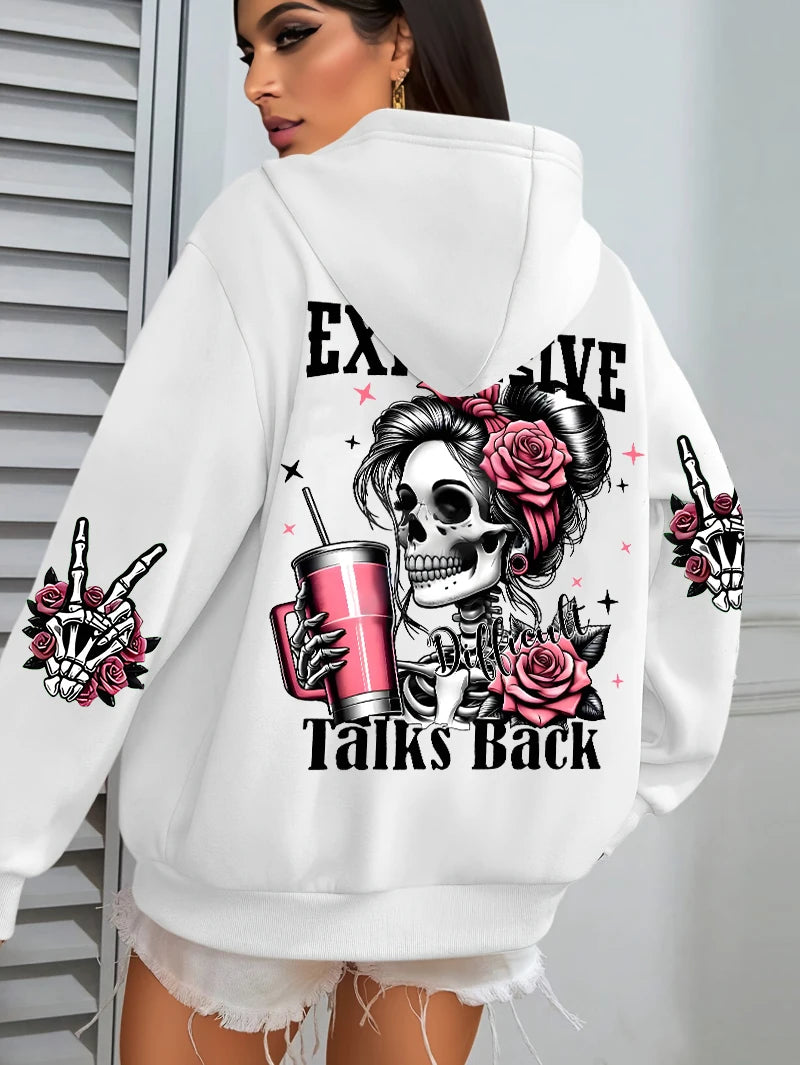 Women’s “Expensive Talks Back” Hoodie White Hoodie
