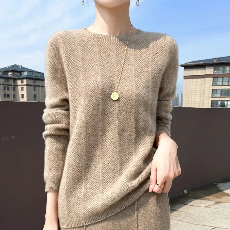 Portofino Knit Sweater – Merino Chevron Luxe Knits Khaki Women Winter Sweaters
