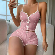 Women’s Love-Print Pajama Set Pink White Women's Tops