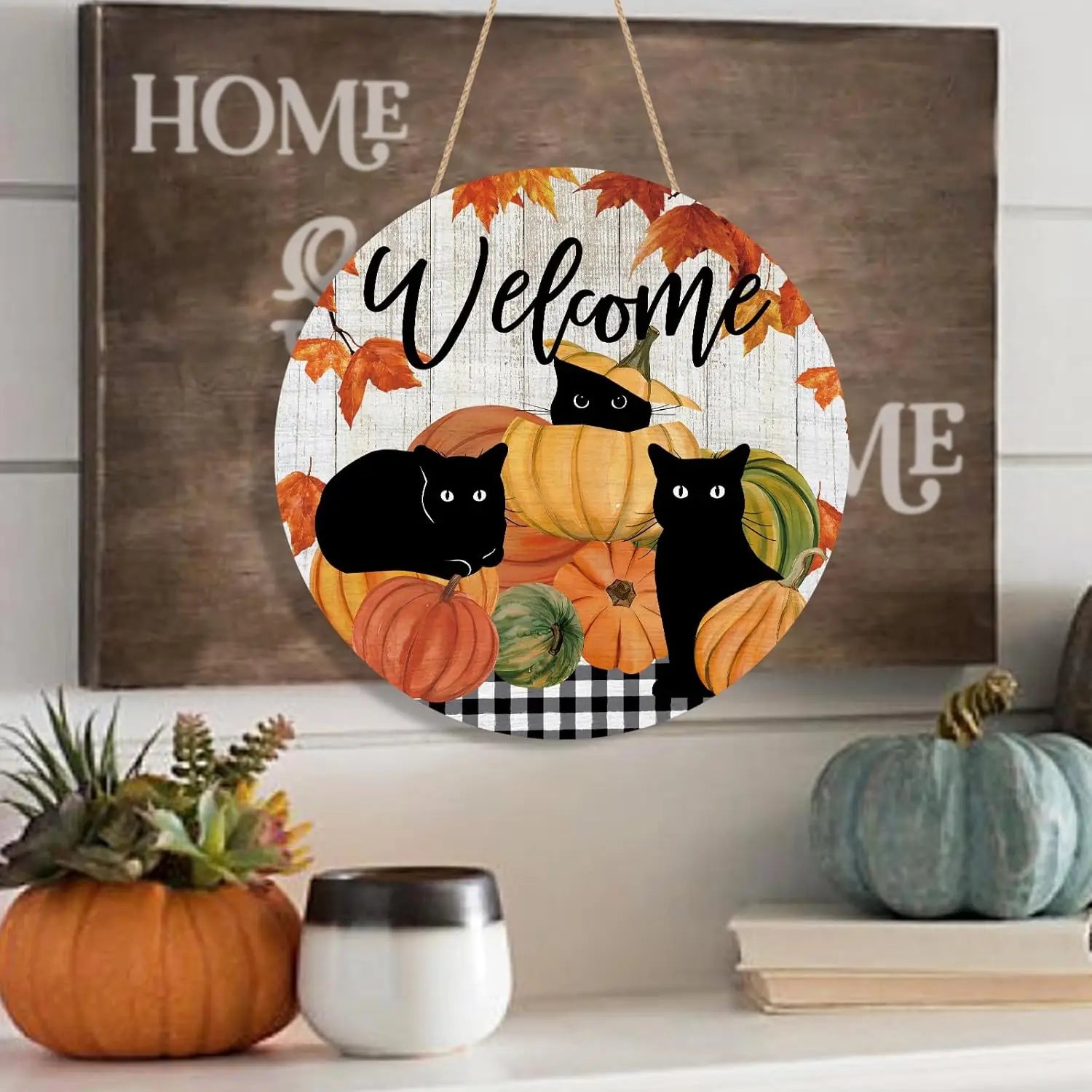 Welcome Fall Black Cat Door Sign Halloween Decorations