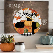 Welcome Fall Black Cat Door Sign Halloween Decorations