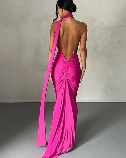 Hugcitar One‑Shoulder Ruched Maxi Dress Rose Red Dresses