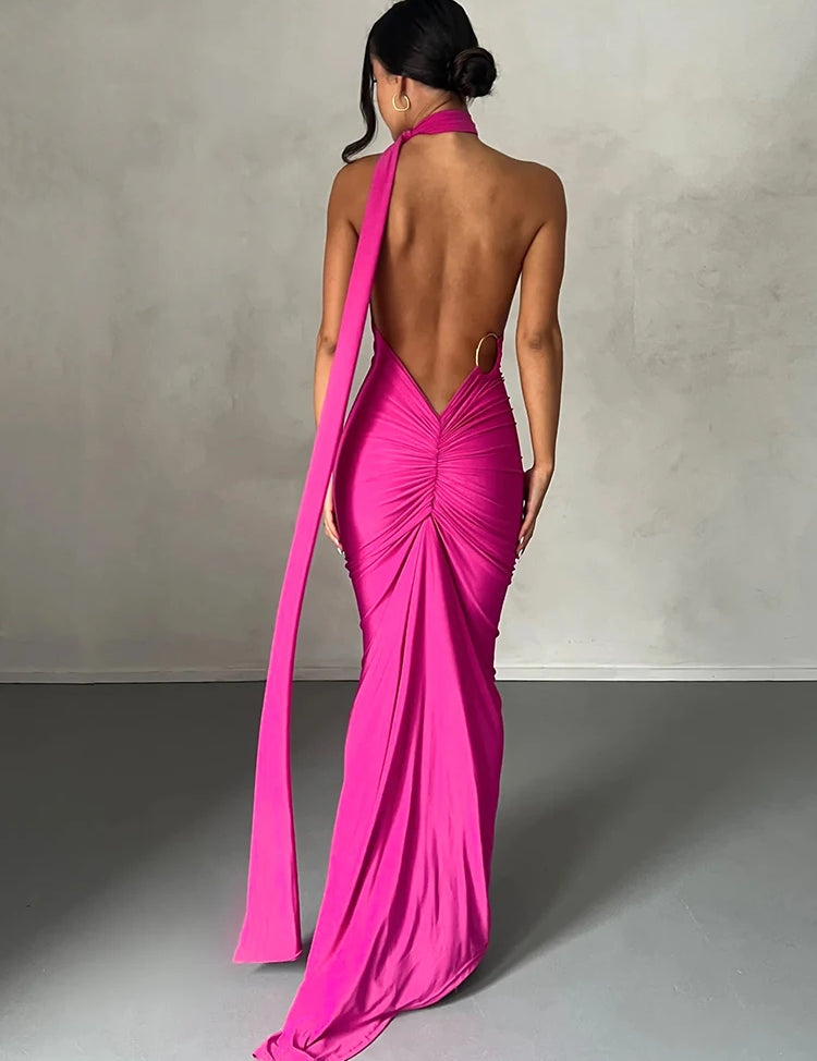 Hugcitar One‑Shoulder Ruched Maxi Dress Rose Red Dresses