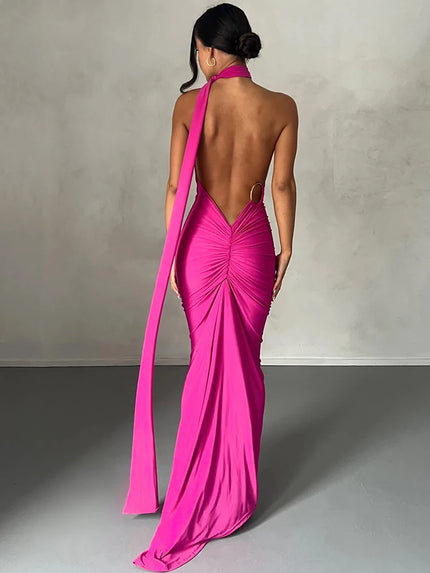 Hugcitar One‑Shoulder Ruched Maxi Dress Rose Red Dresses