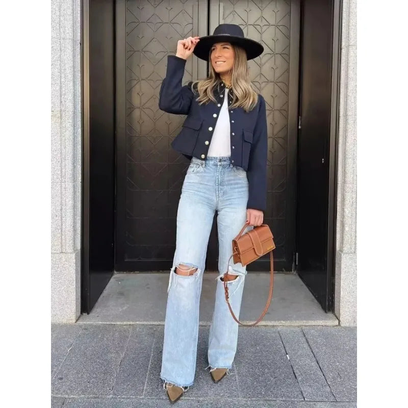 Chic Heather™ | Wool Cropped Jacket Coat