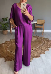 Summer Short-sleeved T-shirt Two-piece Set For Women PURPLE Outfit Sets