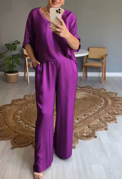 Summer Short-sleeved T-shirt Two-piece Set For Women PURPLE Outfit Sets