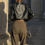 Faux Leather Crop Jacket Women Jacket