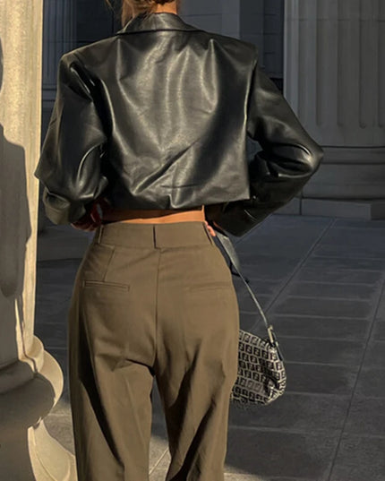 Faux Leather Crop Jacket Women Jacket