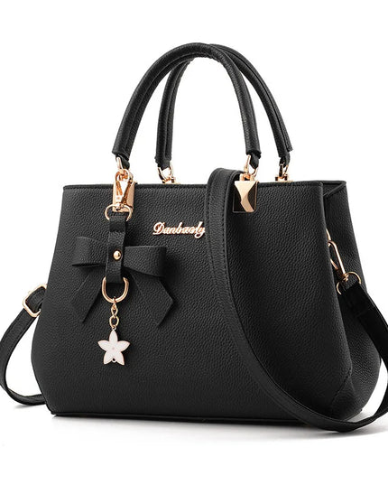 Elegant Women's Messenger Bag with Flower Pendant black 28cmx11cmx19cm Shoulder Bags