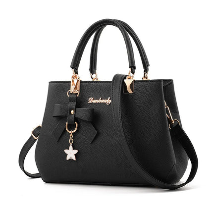 Elegant Women's Messenger Bag with Flower Pendant black 28cmx11cmx19cm Shoulder Bags