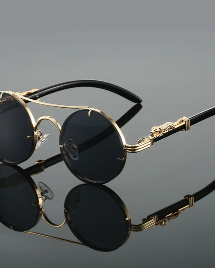 "Panther" Vintage Sunglasses – UV400 Unisex Retro Oval Eyewear Black Sunglasses