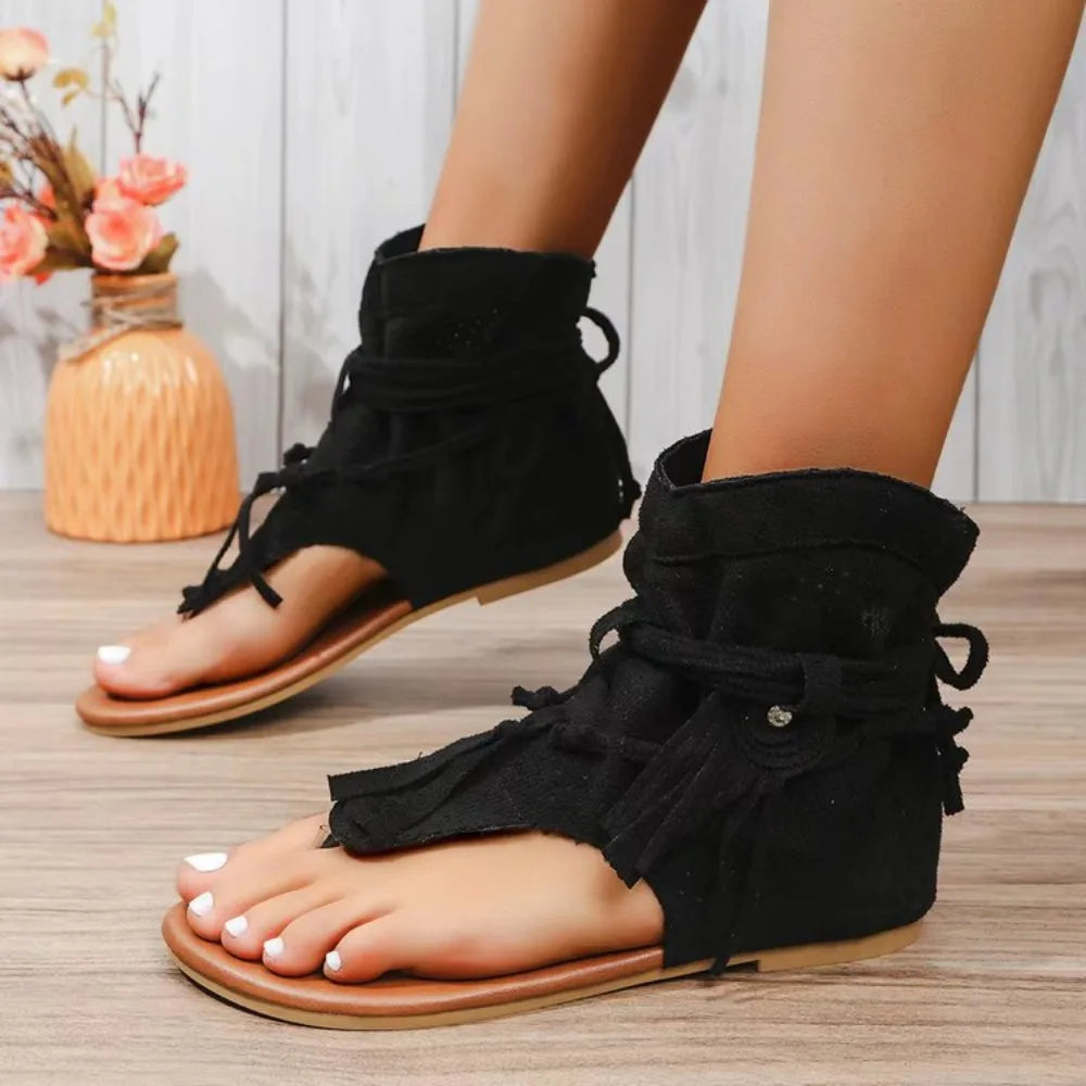 Florence™ - Vintage Fringe Accent Sandals Black Sandals Clearance
