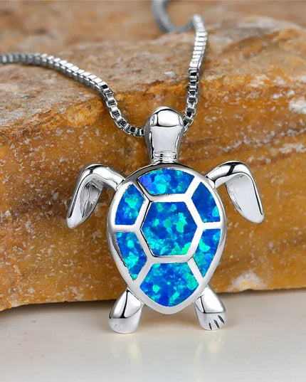 Ocean's Promise Opal Turtle Necklace Silver Blue Necklace