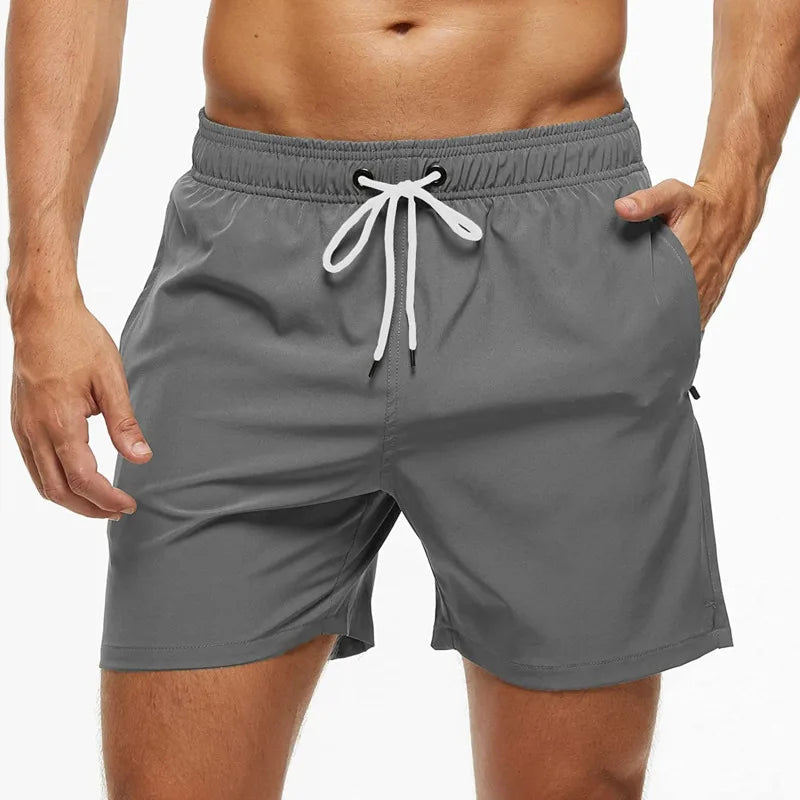 Men's Quick-Dry Swim Trunks with Zipper Pockets GreyWhite Shorts