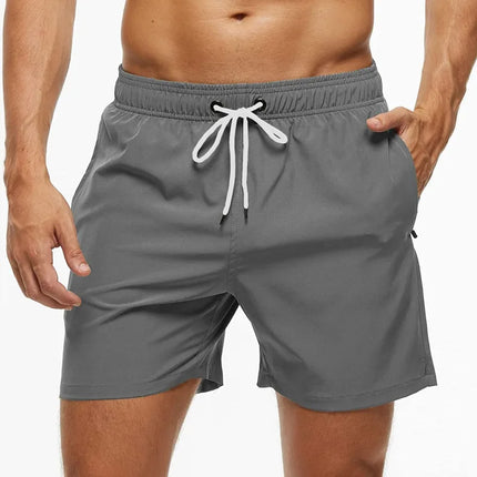 Men's Quick-Dry Swim Trunks with Zipper Pockets GreyWhite Shorts