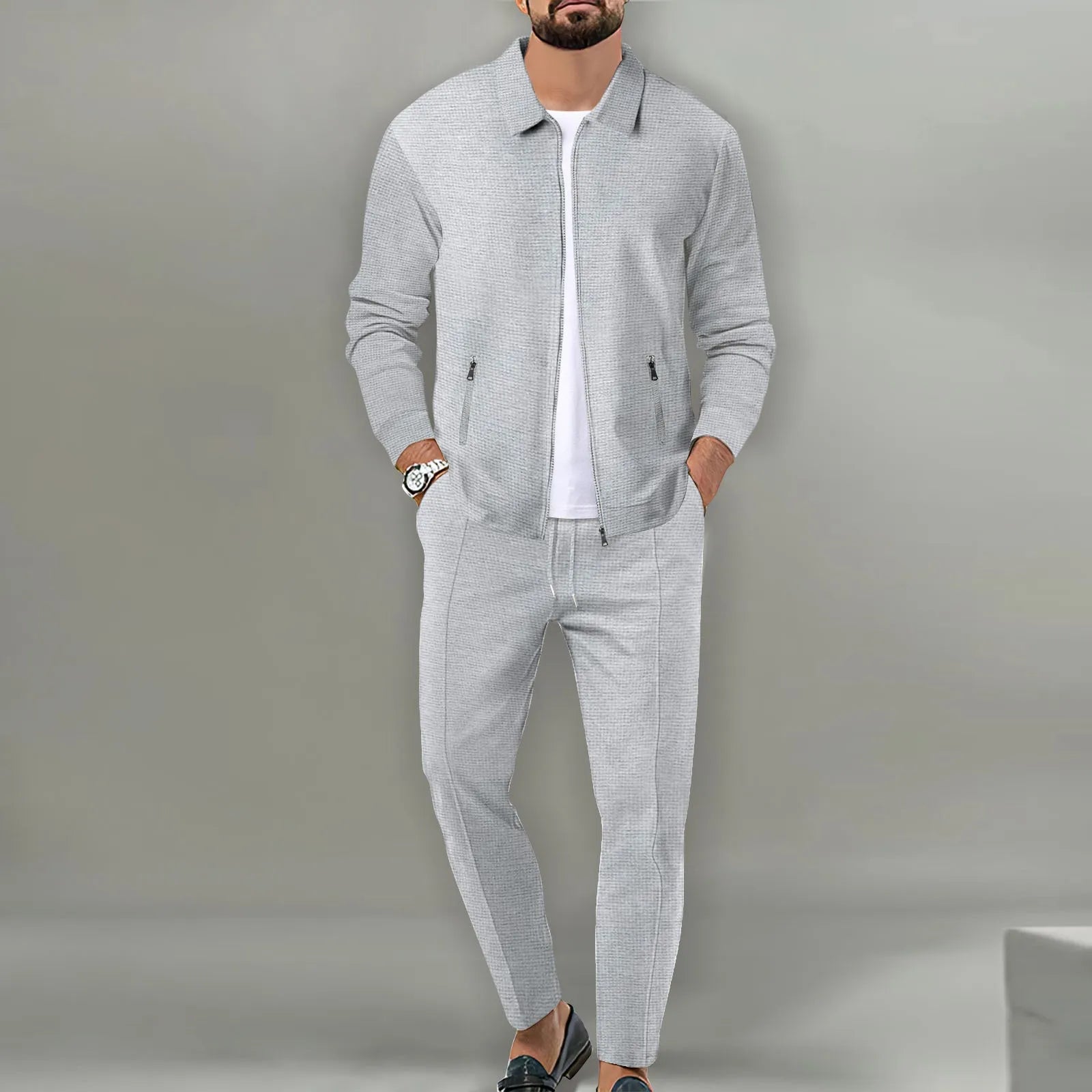 Stephen™ | Soft Waffle Casual Outerwear Set Gray