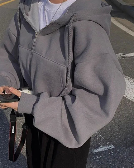 Women’s Y2K Cropped Zip-Up Hoodie – Casual Streetwear Jacket Dark Grey Hoodie