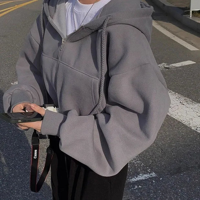 Women’s Y2K Cropped Zip-Up Hoodie – Casual Streetwear Jacket Dark Grey Hoodie