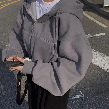 Women’s Y2K Cropped Zip-Up Hoodie – Casual Streetwear Jacket Dark Grey Hoodie