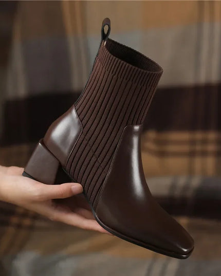 Sleeved Square Toe Boots Women's Footwear