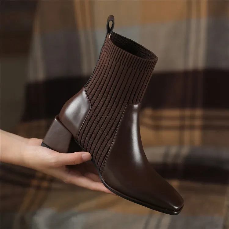 Sleeved Square Toe Boots Women's Footwear