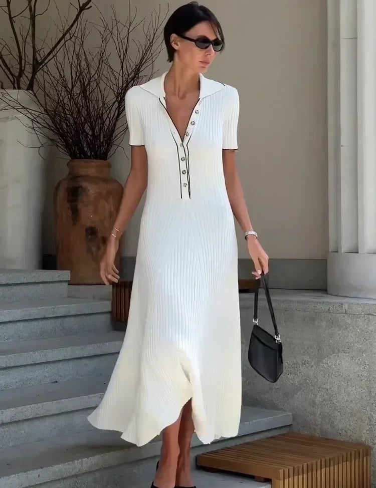 Cosette™ | Casual Knitted Maxi Dress White Dresses