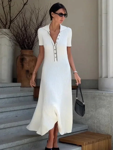 Cosette™ | Casual Knitted Maxi Dress White Dresses