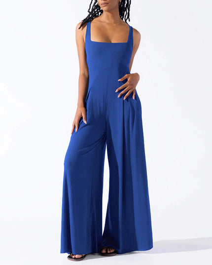 Women's High‑Waist Wide‑Leg Sleeveless Jumpsuit DEEP BLUE Jumpsuit